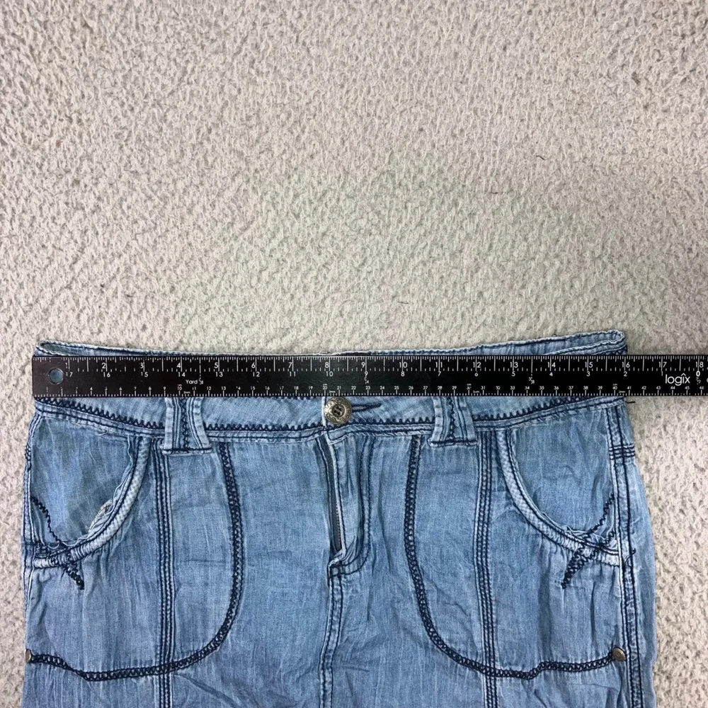 Vtg Denim Mini Skirt Women 32 Blue Contrast Stitch Paneled Y2K Boho 90s Festival